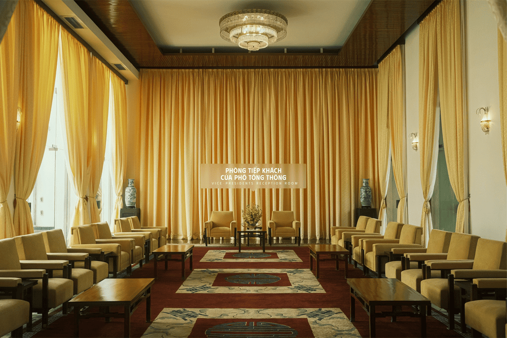 The Vice President’s Reception Room is designed with a formal yet understated elegance (Source: Dinh Doc Lap - Independence Palace)